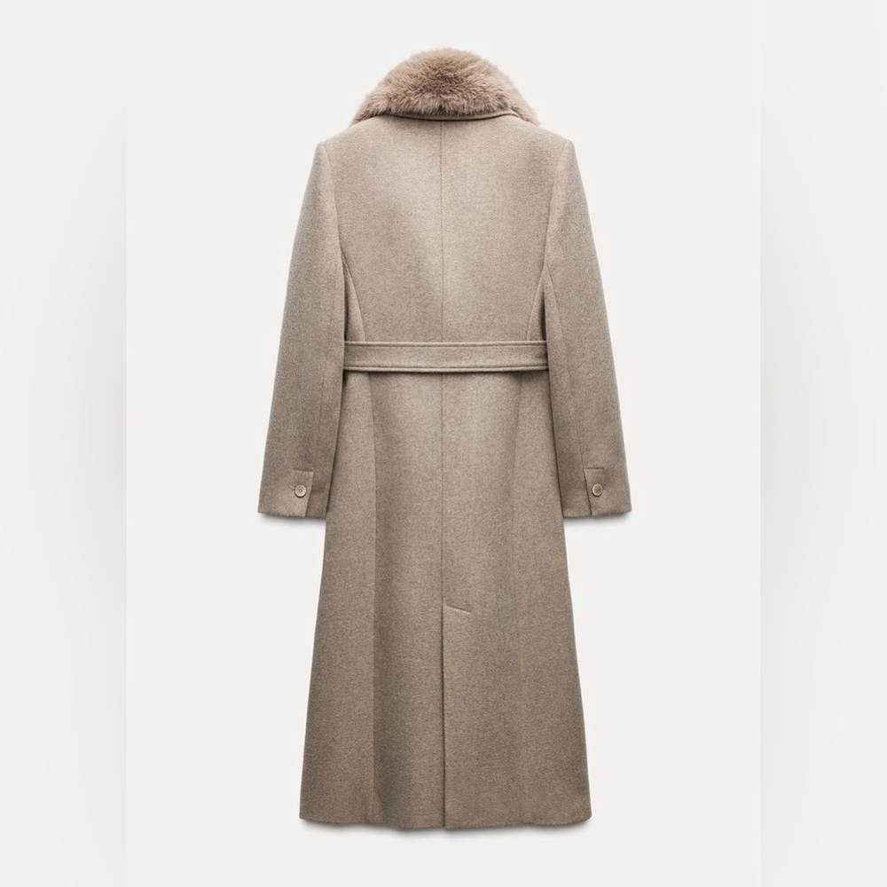 Zara Beige Fur-Trimmed Coat - Picture 11 of 16